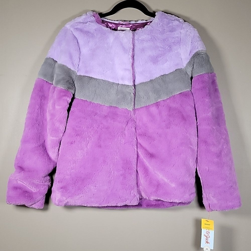 Cat & Jack Girls'chevron Faux Fur Jacket Szxl — image 2 of 7